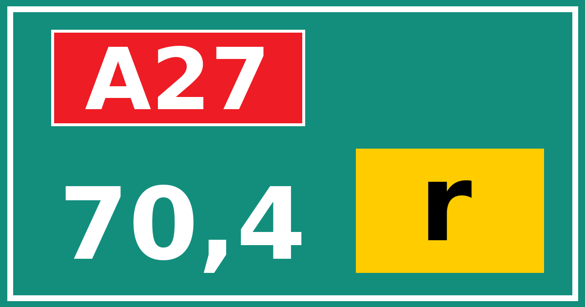 Hectometerbord A27 70,4 letter r