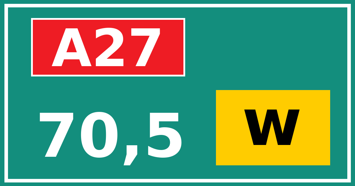 Hectometerbord A27 70,5 letter w