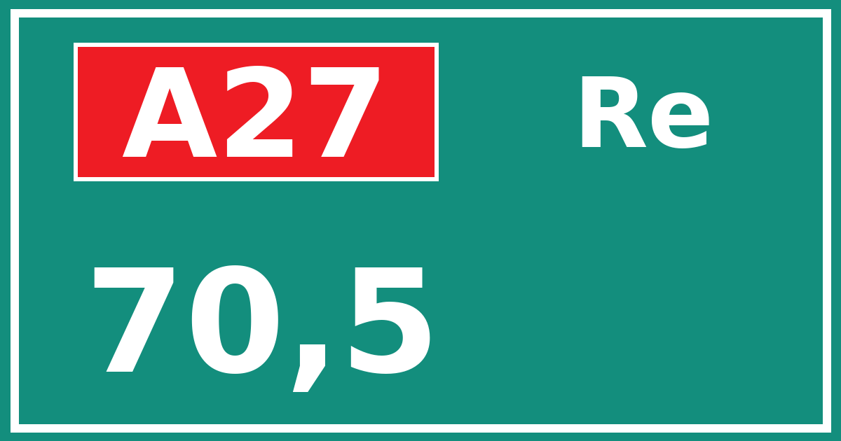 Hectometerbord A27 70,5 zijde Re
