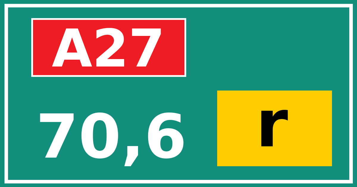 Hectometerbord A27 70,6 letter r