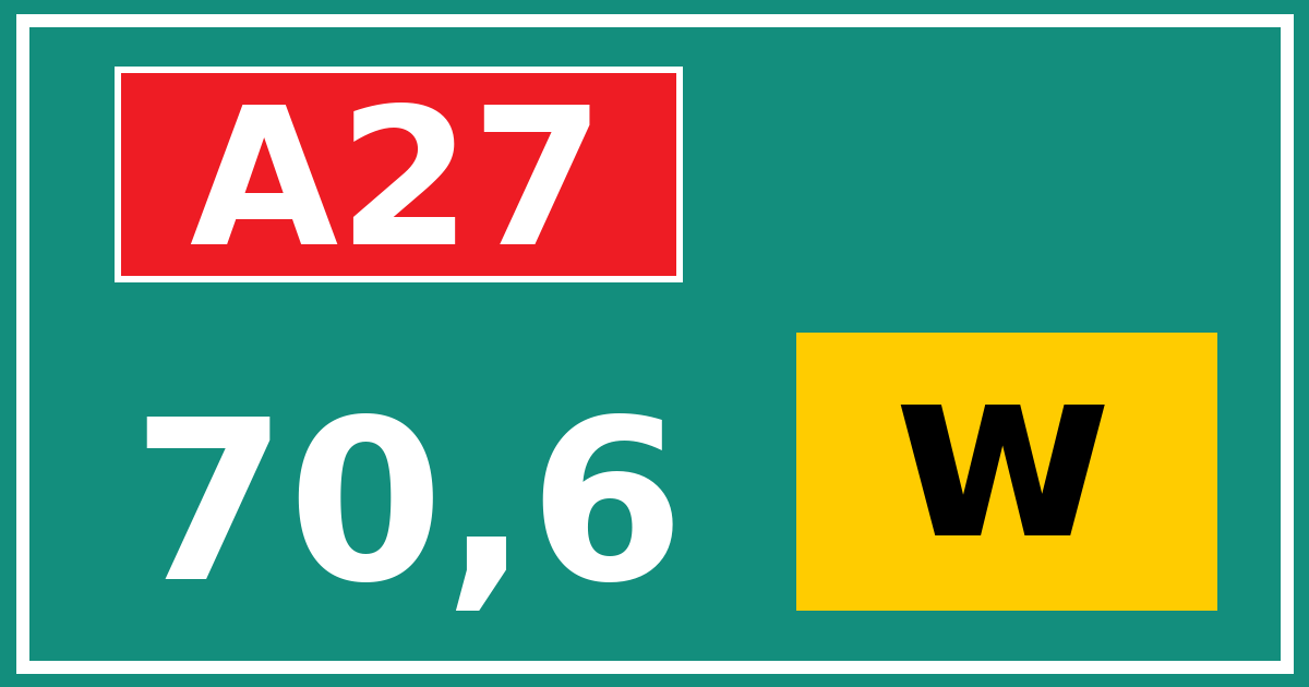 Hectometerbord A27 70,6 letter w