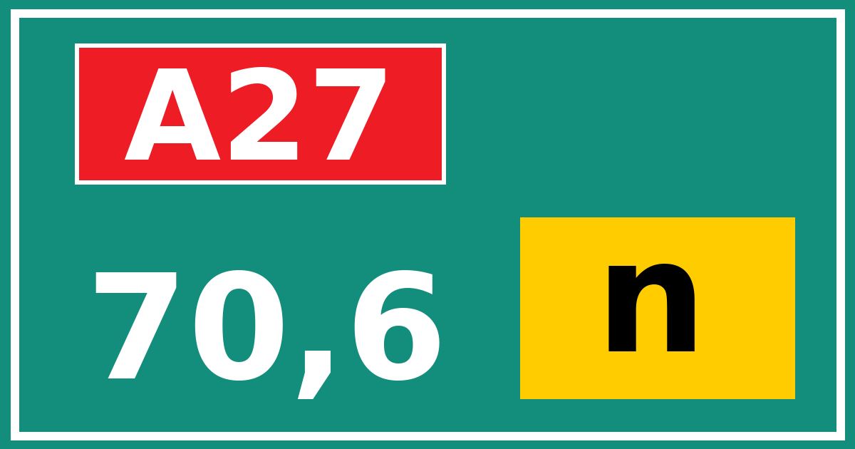 Hectometerbord A27 70,6 letter n