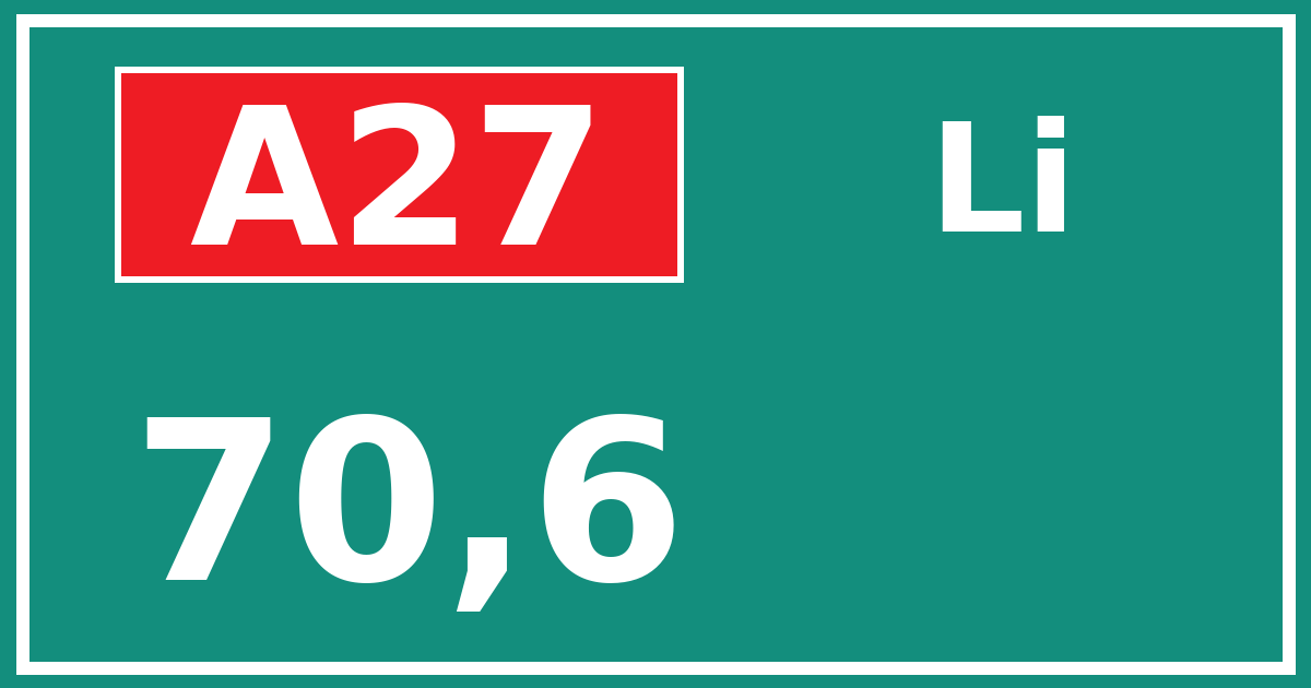 Hectometerbord A27 70,6 zijde Li