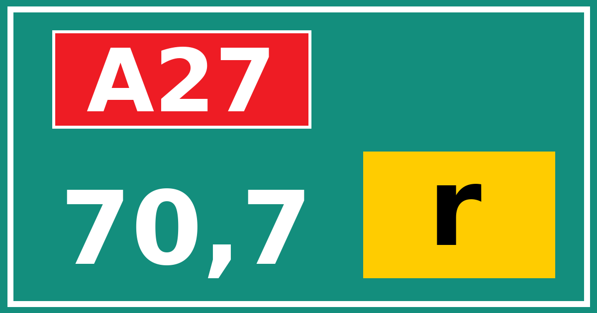Hectometerbord A27 70,7 letter r