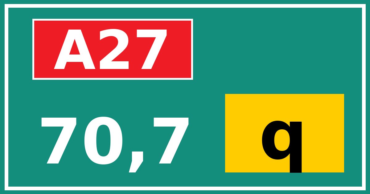 Hectometerbord A27 70,7 letter q