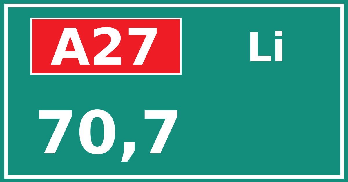 Hectometerbord A27 70,7 zijde Li