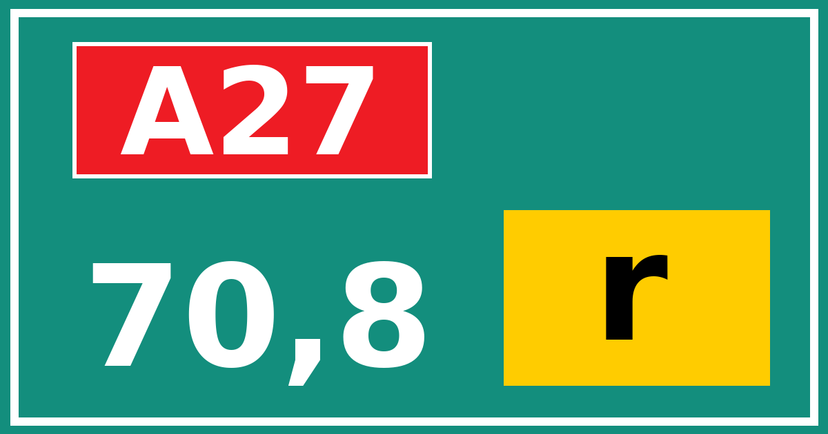 Hectometerbord A27 70,8 letter r