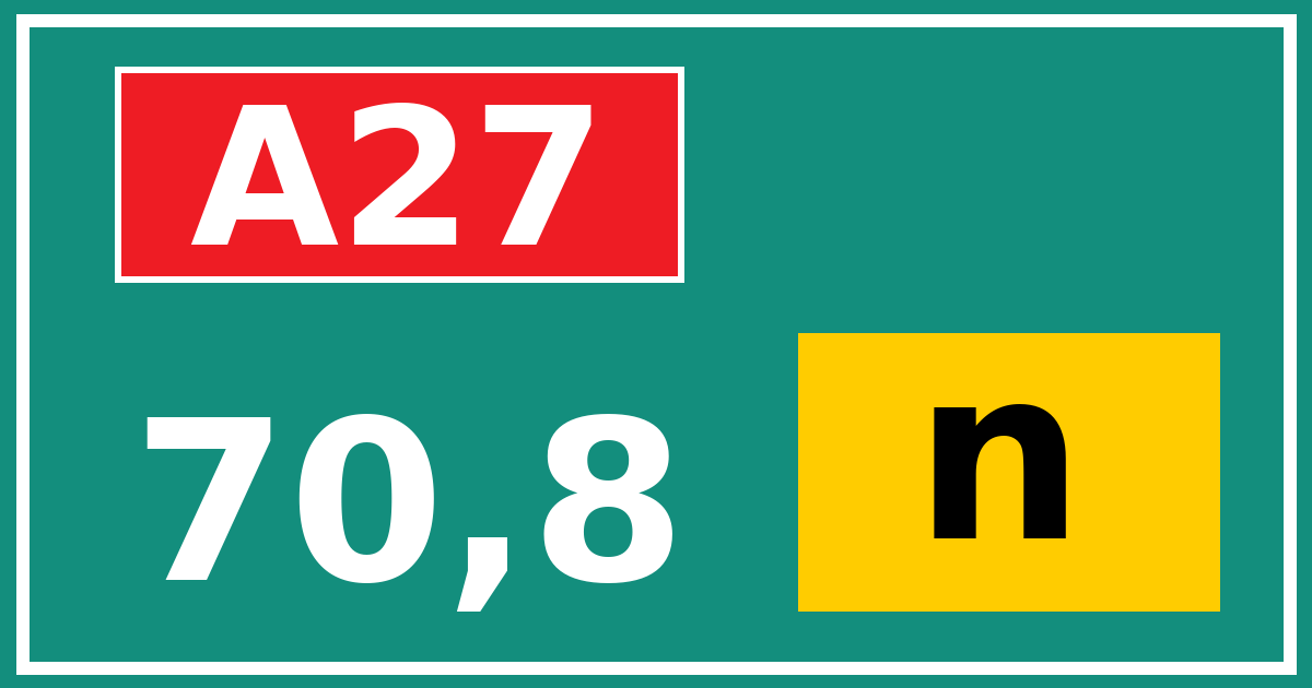 Hectometerbord A27 70,8 letter n