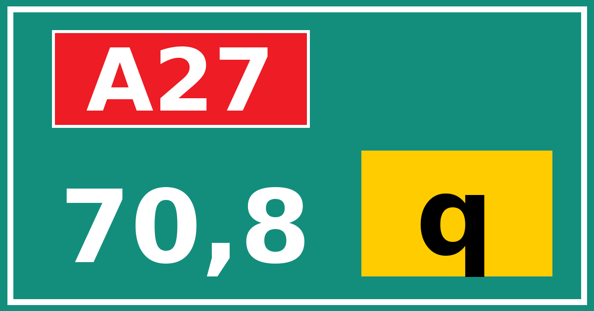 Hectometerbord A27 70,8 letter q