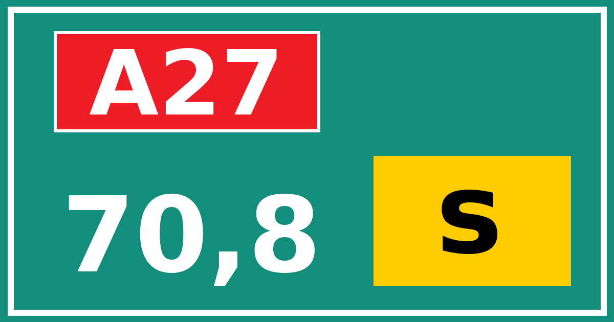 Hectometerbord A27 70,8 letter s