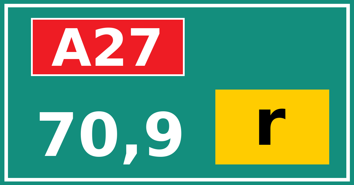 Hectometerbord A27 70,9 letter r