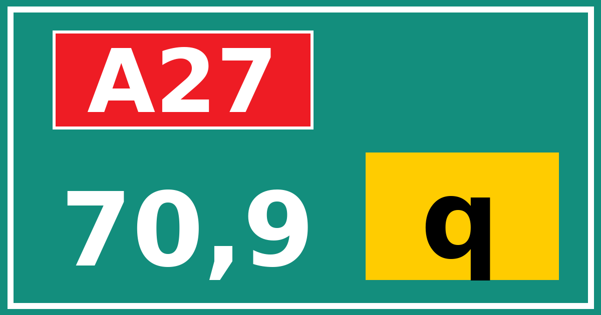 Hectometerbord A27 70,9 letter q