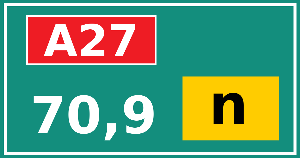 Hectometerbord A27 70,9 letter n