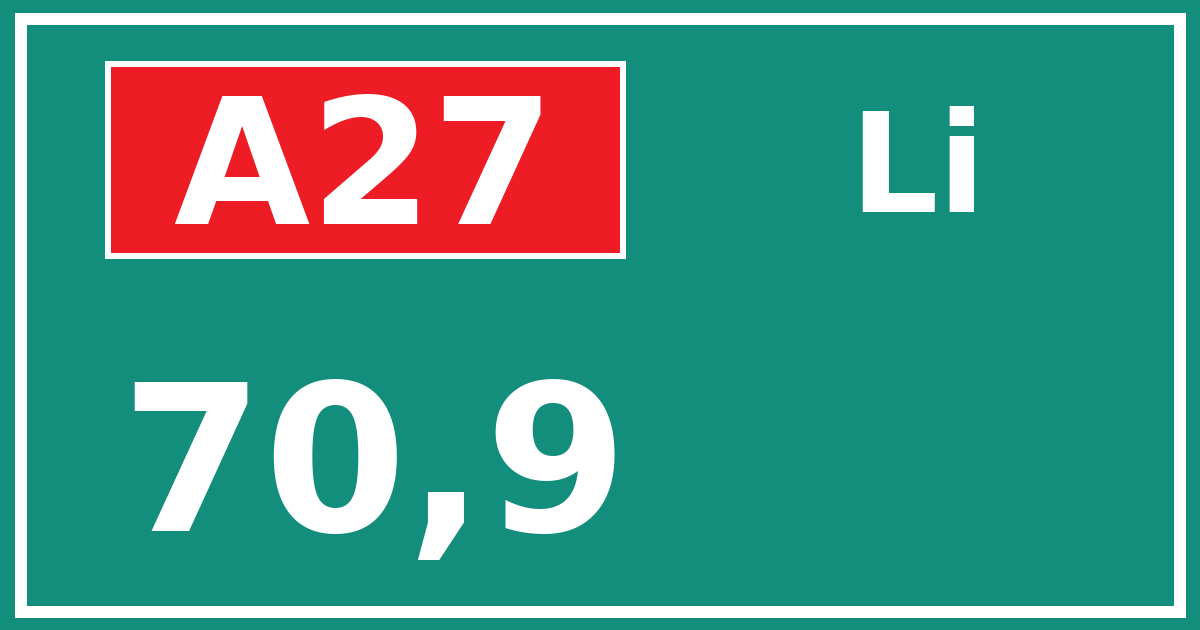 Hectometerbord A27 70,9 zijde Li