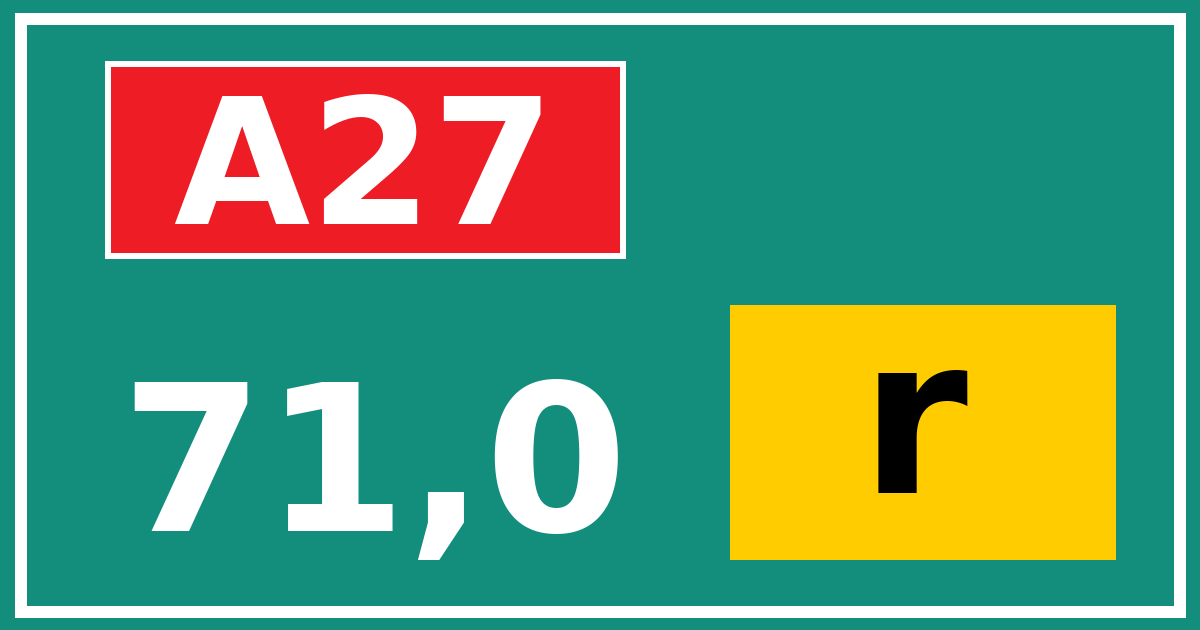 Hectometerbord A27 71,0 letter r
