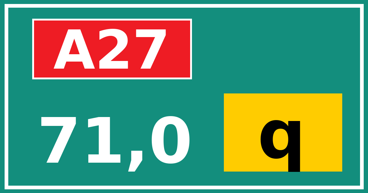 Hectometerbord A27 71,0 letter q