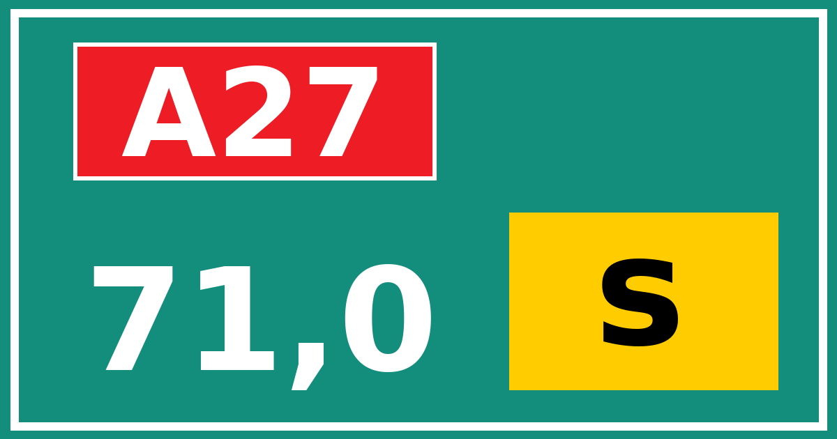 Hectometerbord A27 71,0 letter s