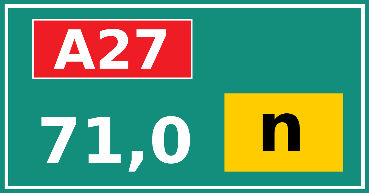 Hectometerbord A27 71,0 letter n