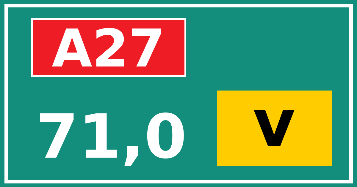 Hectometerbord A27 71,0 letter v