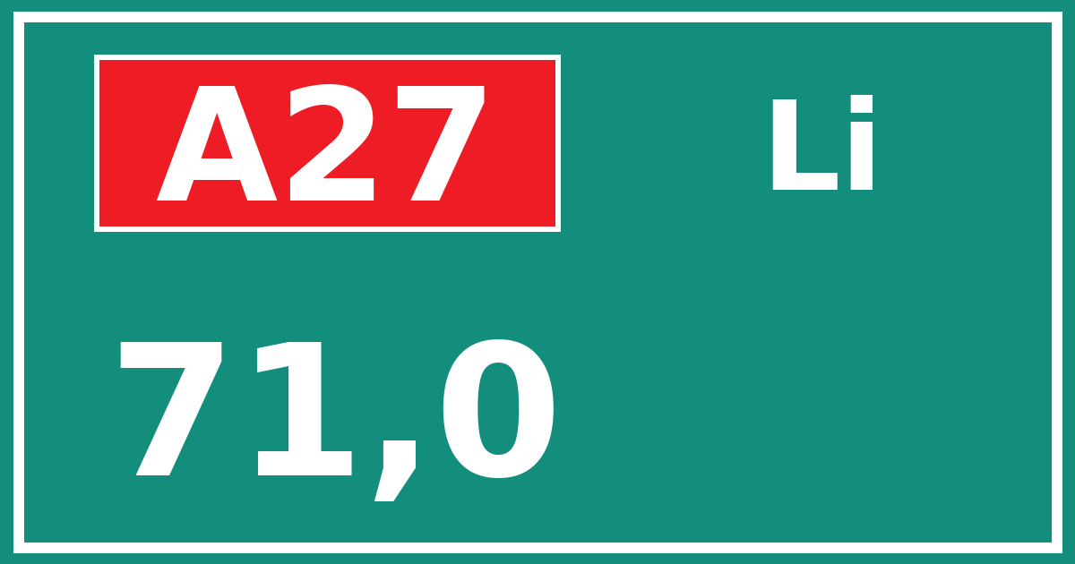 Hectometerbord A27 71,0 zijde Li