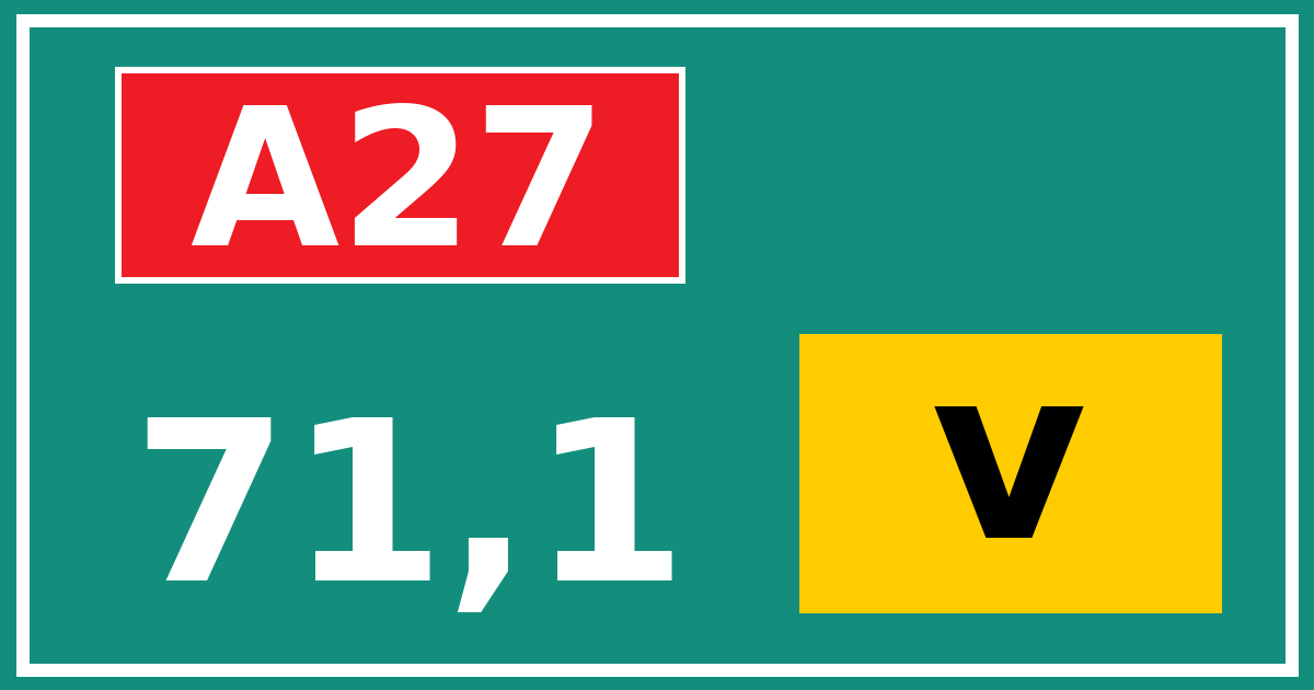 Hectometerbord A27 71,1 letter v
