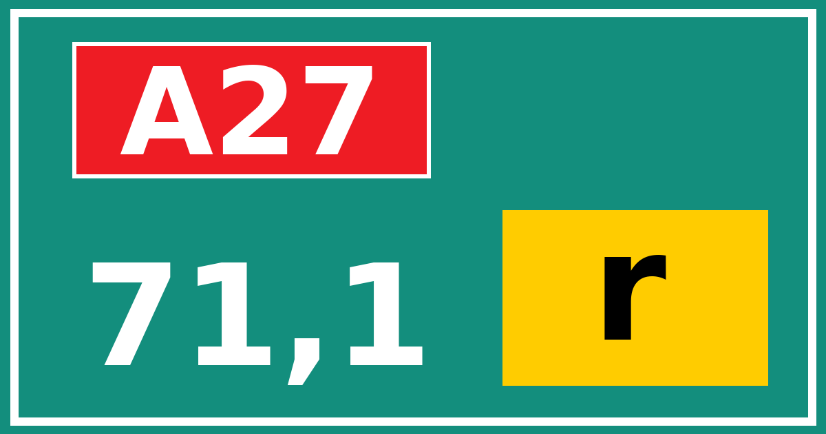 Hectometerbord A27 71,1 letter r