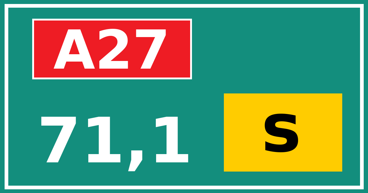 Hectometerbord A27 71,1 letter s