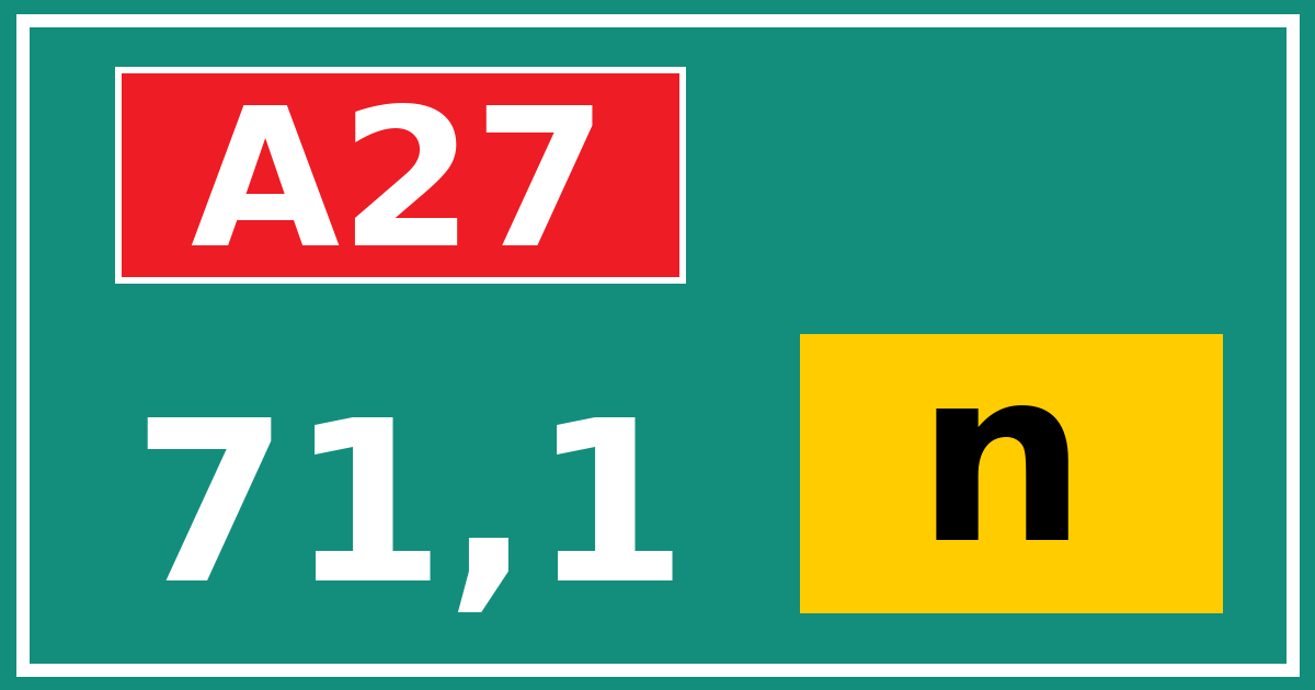 Hectometerbord A27 71,1 letter n