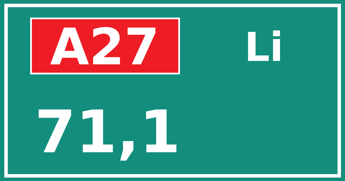 Hectometerbord A27 71,1 zijde Li