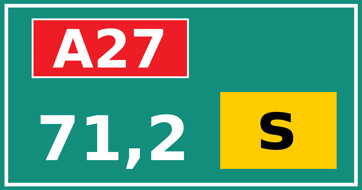 Hectometerbord A27 71,2 letter s