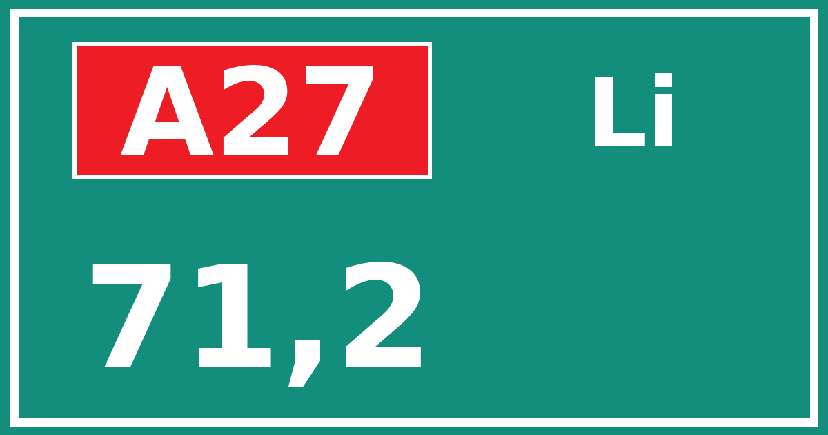 Hectometerbord A27 71,2 zijde Li