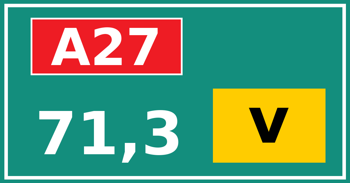 Hectometerbord A27 71,3 letter v