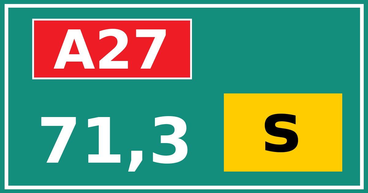 Hectometerbord A27 71,3 letter s