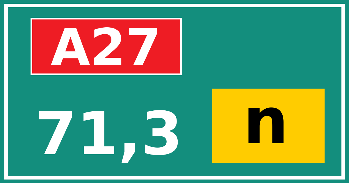 Hectometerbord A27 71,3 letter n