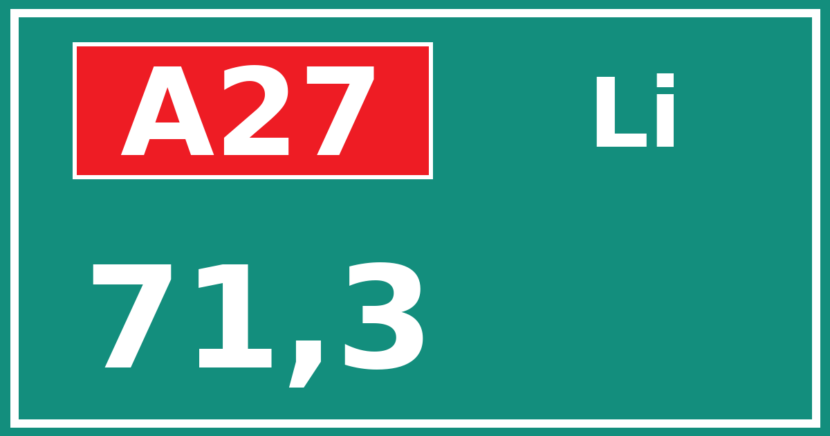 Hectometerbord A27 71,3 zijde Li