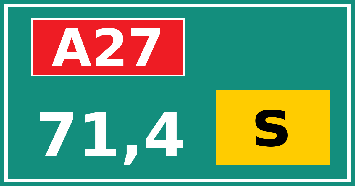 Hectometerbord A27 71,4 letter s