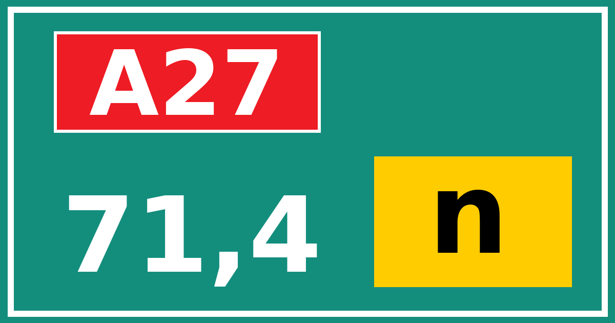 Hectometerbord A27 71,4 letter n