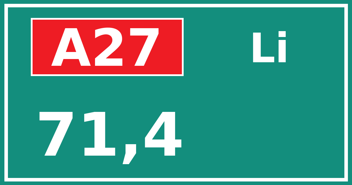 Hectometerbord A27 71,4 zijde Li