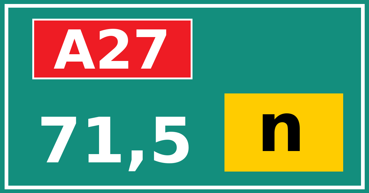 Hectometerbord A27 71,5 letter n