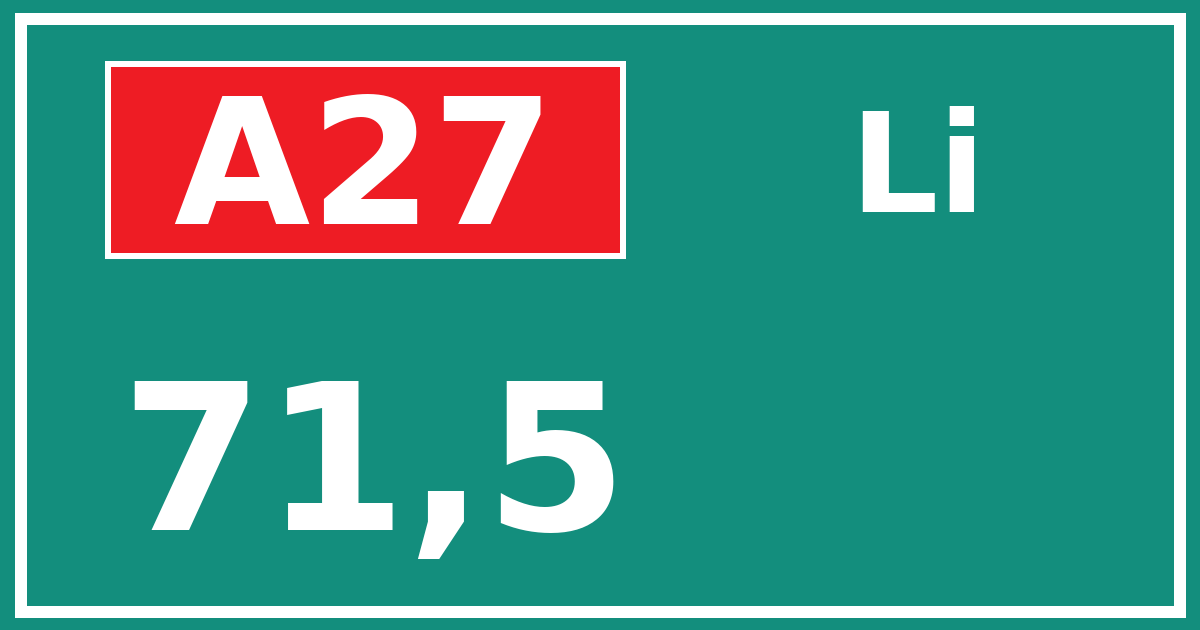 Hectometerbord A27 71,5 zijde Li