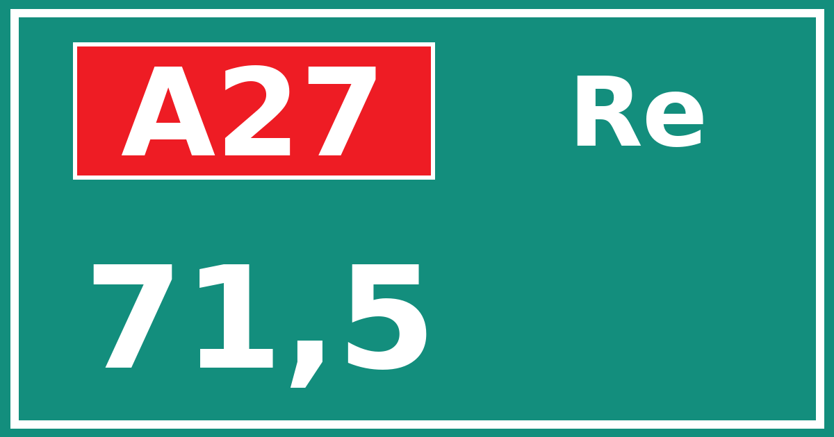 Hectometerbord A27 71,5 zijde Re