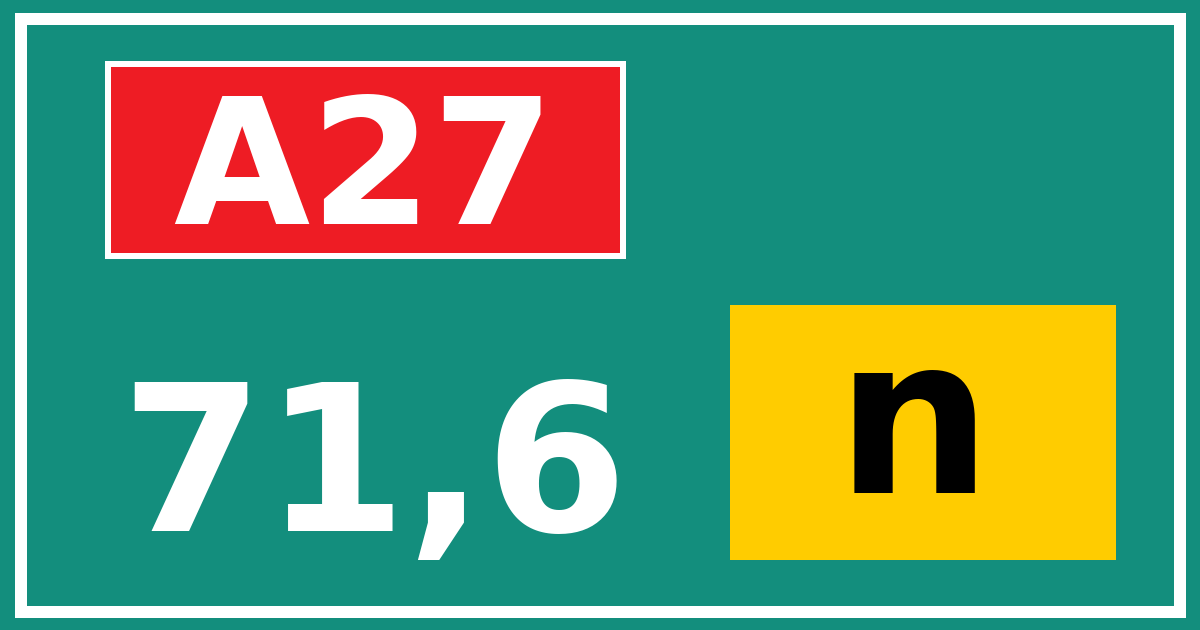 Hectometerbord A27 71,6 letter n