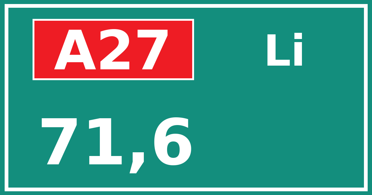 Hectometerbord A27 71,6 zijde Li