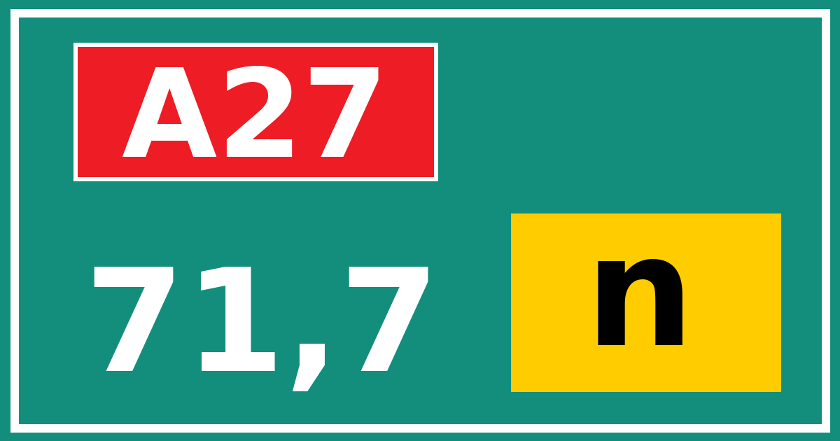 Hectometerbord A27 71,7 letter n