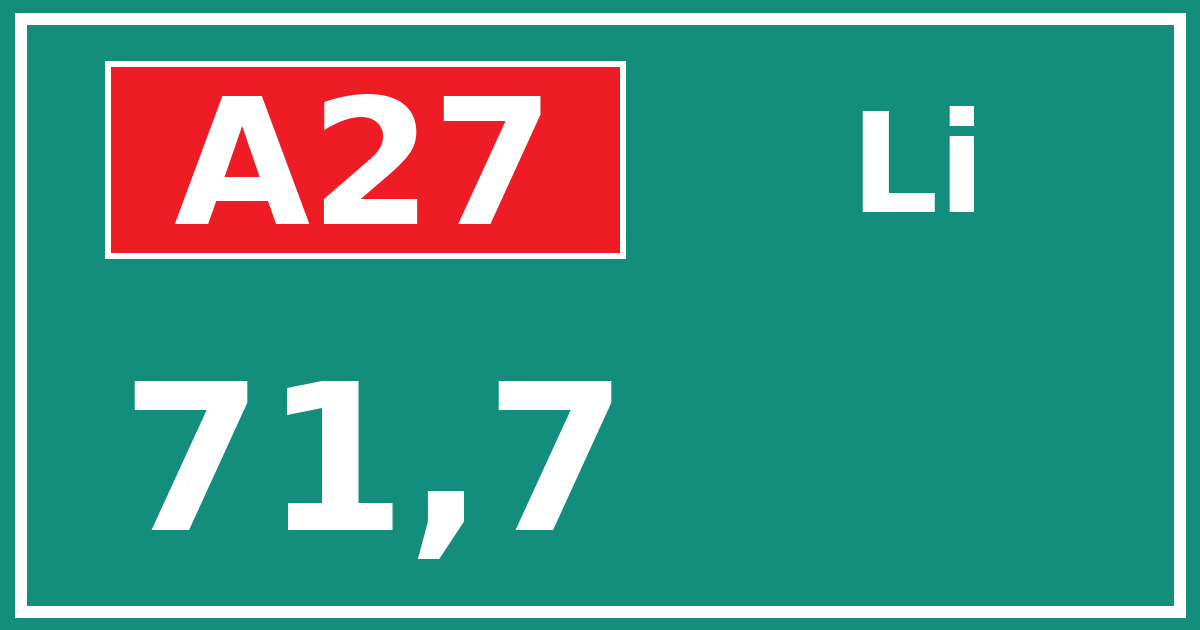 Hectometerbord A27 71,7 zijde Li
