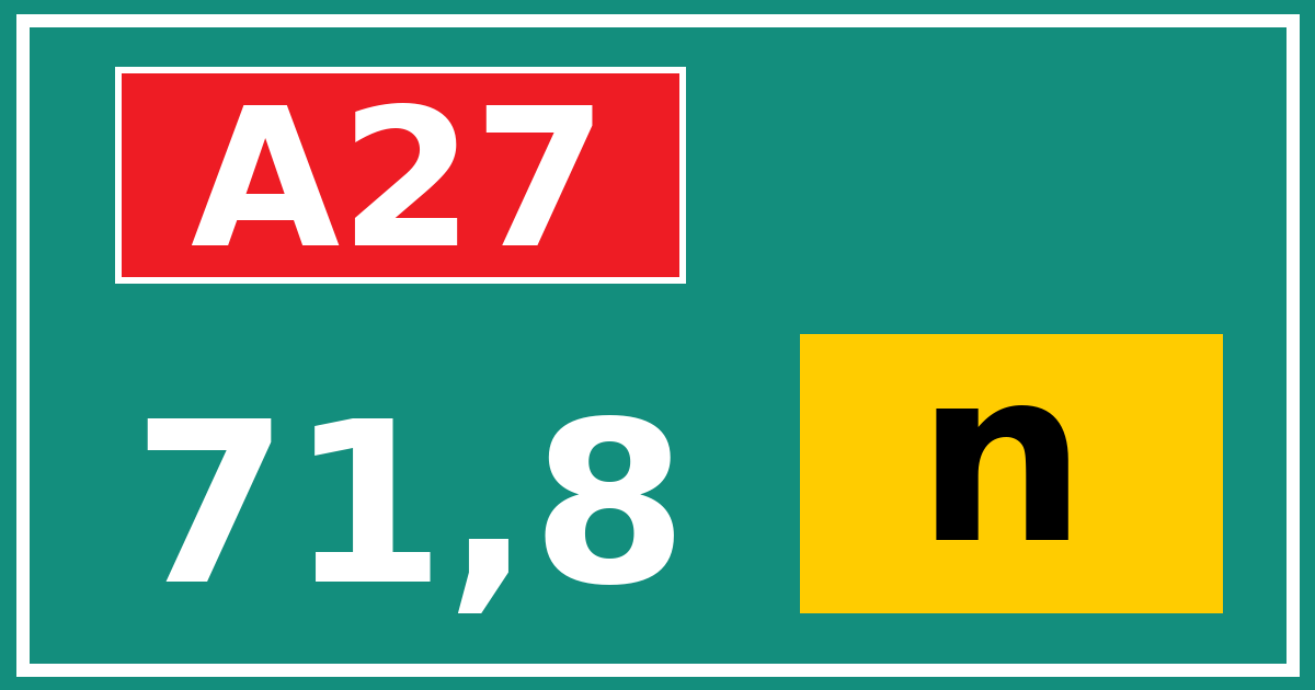 Hectometerbord A27 71,8 letter n