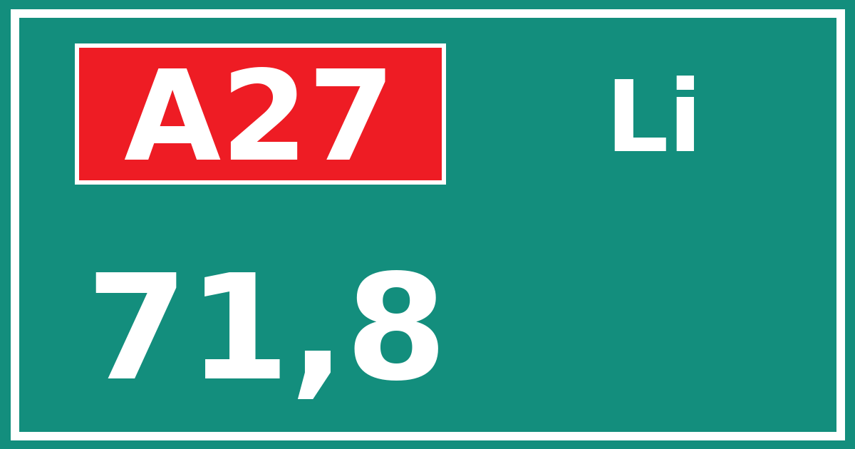 Hectometerbord A27 71,8 zijde Li