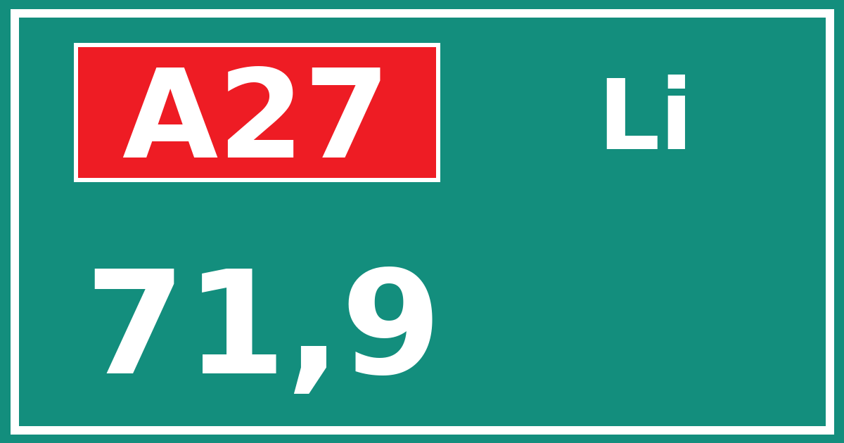 Hectometerbord A27 71,9 zijde Li