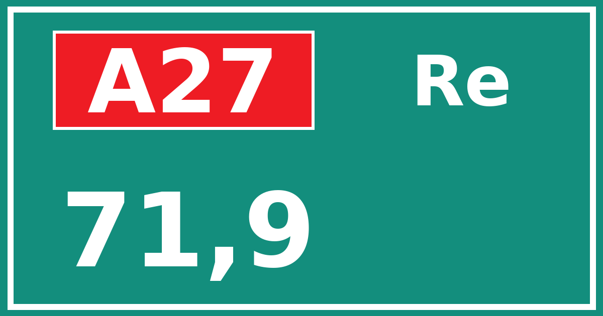 Hectometerbord A27 71,9 zijde Re
