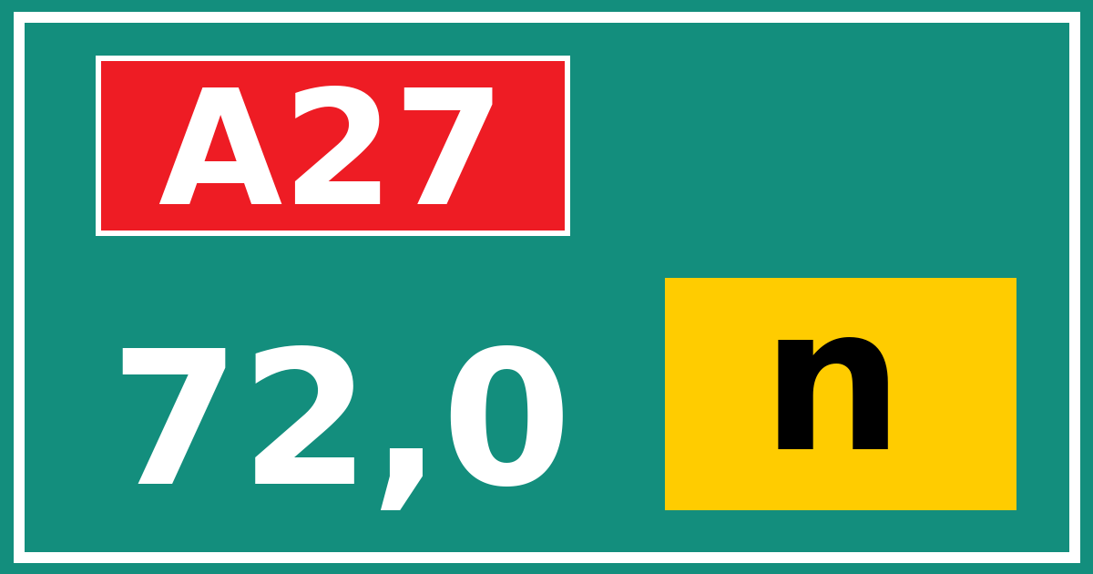 Hectometerbord A27 72,0 letter n